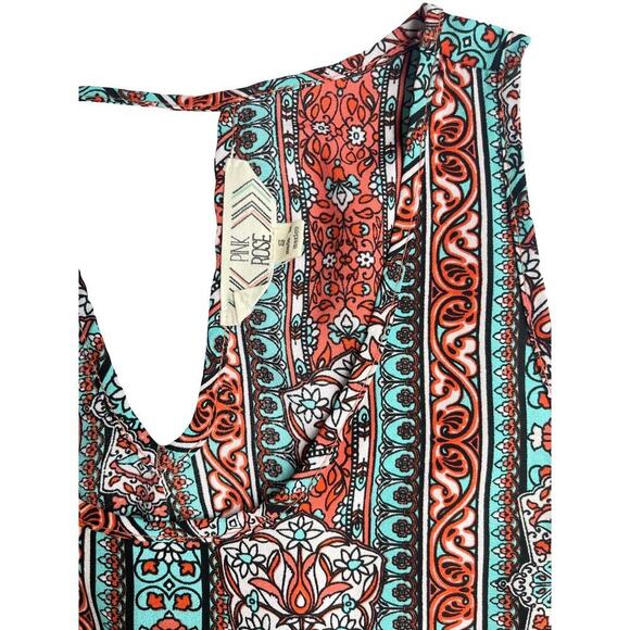 Pink Rose Sleeveless Boho Print Blouse with Keyhole Back – Size Small - Picture 4 of 10